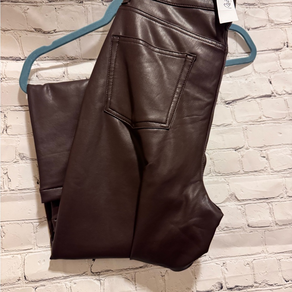 Women's Brown Faux Leather Jeans
